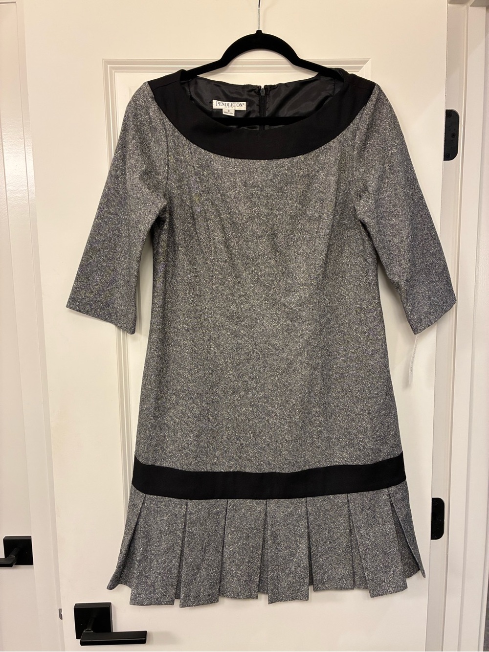 Pendleton Gray Tweed Midi Dress with Black Accents